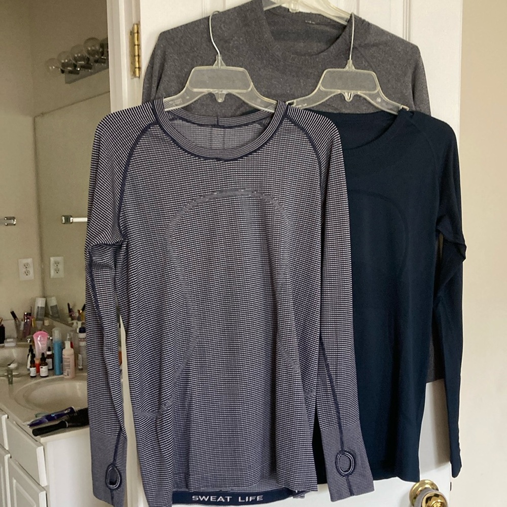 Stripes Gray and Navy Long Sleeve Tops